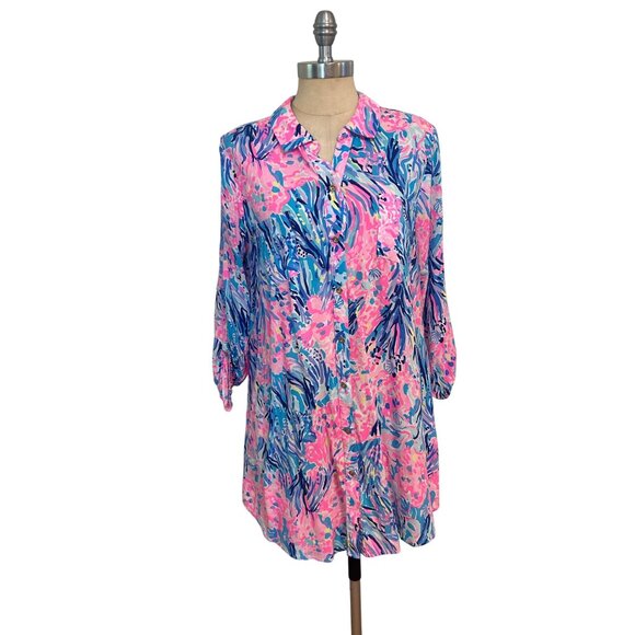 Lilly Pulitzer Women's Natalie Shirtdress Swim Swimsuit Cover-Up Medium - Picture 1 of 5